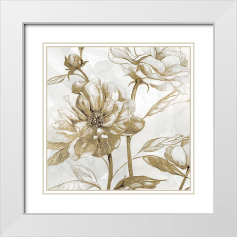 Peony Glitz I White Modern Wood Framed Art Print with Double Matting by Robinson, Carol