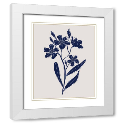 Indigo Botanical Study II White Modern Wood Framed Art Print with Double Matting by Carpentieri, Natalie