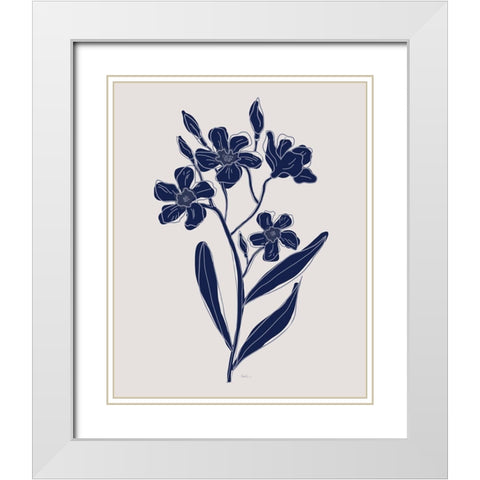 Indigo Botanical Study II White Modern Wood Framed Art Print with Double Matting by Carpentieri, Natalie