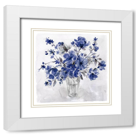 Indigo Bouquet White Modern Wood Framed Art Print with Double Matting by Robinson, Carol