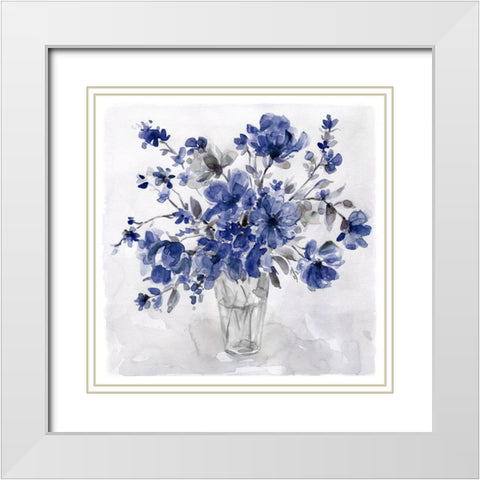 Indigo Bouquet White Modern Wood Framed Art Print with Double Matting by Robinson, Carol