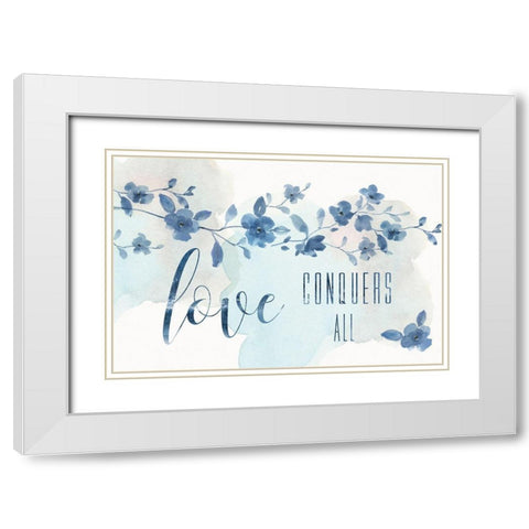 Love Conquers White Modern Wood Framed Art Print with Double Matting by Nan