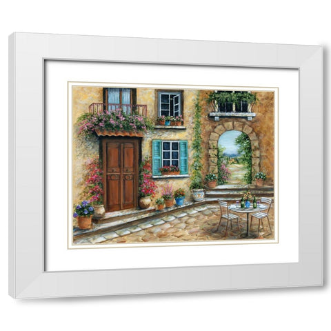 Tuscan Courtyard White Modern Wood Framed Art Print with Double Matting by Dunlap, Marilyn