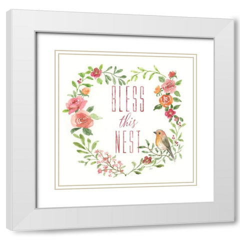 Bless This Nest White Modern Wood Framed Art Print with Double Matting by Nan