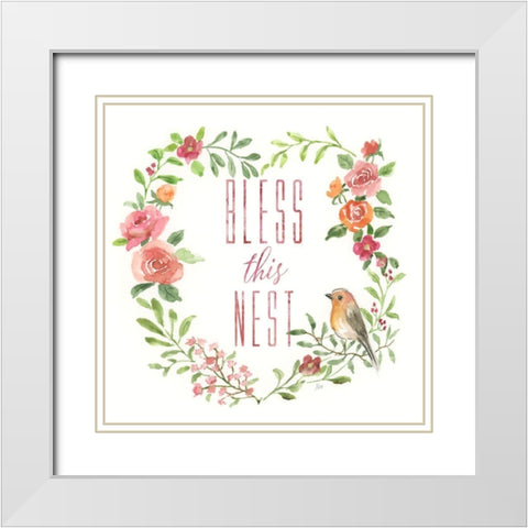 Bless This Nest White Modern Wood Framed Art Print with Double Matting by Nan
