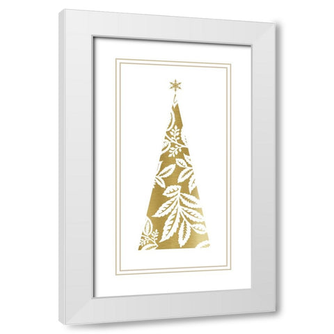 Gold Christmas Tree III White Modern Wood Framed Art Print with Double Matting by Robinson, Carol
