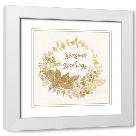 Seasons Greetings White Modern Wood Framed Art Print with Double Matting by Tava Studios
