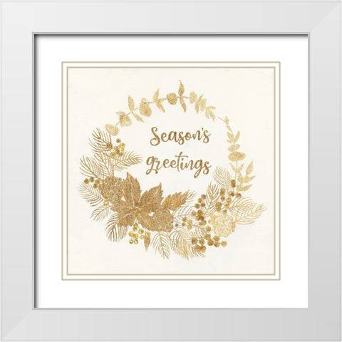 Seasons Greetings White Modern Wood Framed Art Print with Double Matting by Tava Studios