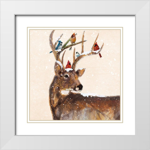 Winter Stag and Friends White Modern Wood Framed Art Print with Double Matting by Manning, Ruane