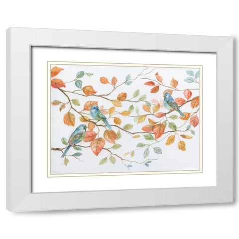 Bird Trio White Modern Wood Framed Art Print with Double Matting by Nan