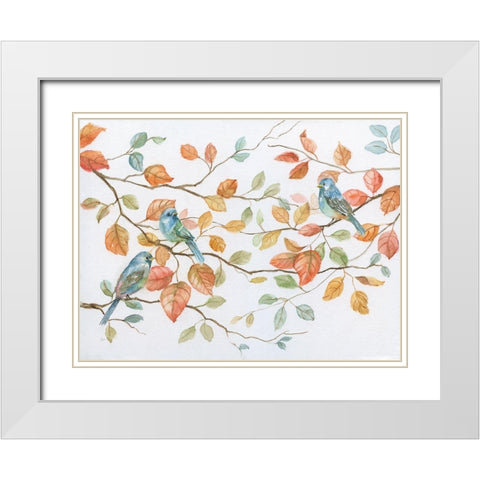 Bird Trio White Modern Wood Framed Art Print with Double Matting by Nan