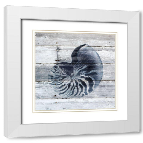 Blue Nautilus White Modern Wood Framed Art Print with Double Matting by Robinson, Carol