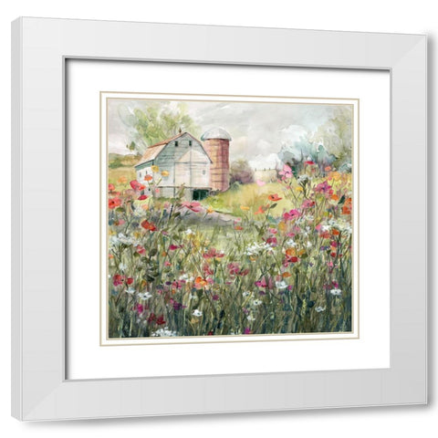 Farm in Bloom White Modern Wood Framed Art Print with Double Matting by Nan