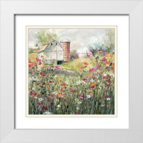 Farm in Bloom White Modern Wood Framed Art Print with Double Matting by Nan