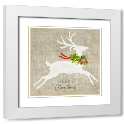 Flying Reindeer I White Modern Wood Framed Art Print with Double Matting by Tava Studios