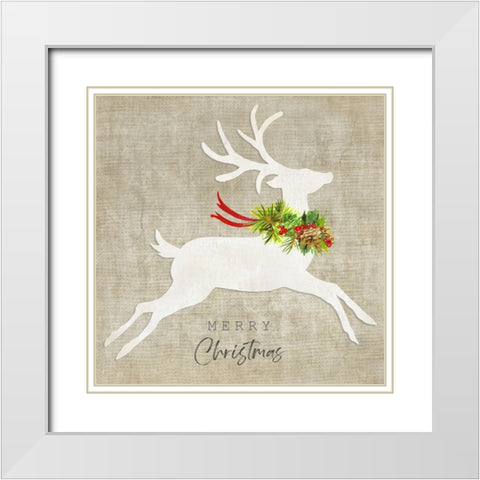 Flying Reindeer I White Modern Wood Framed Art Print with Double Matting by Tava Studios
