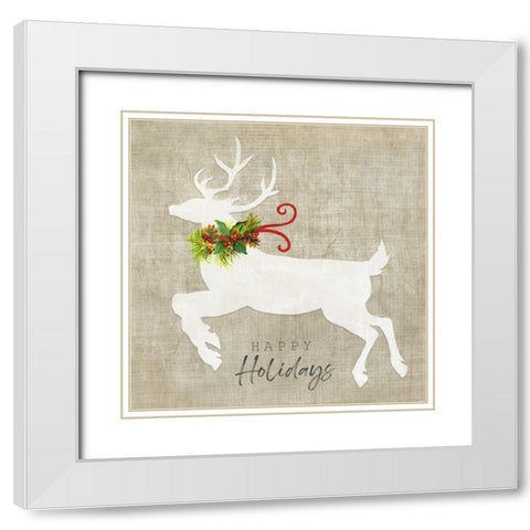 Flying Reindeer II White Modern Wood Framed Art Print with Double Matting by Tava Studios