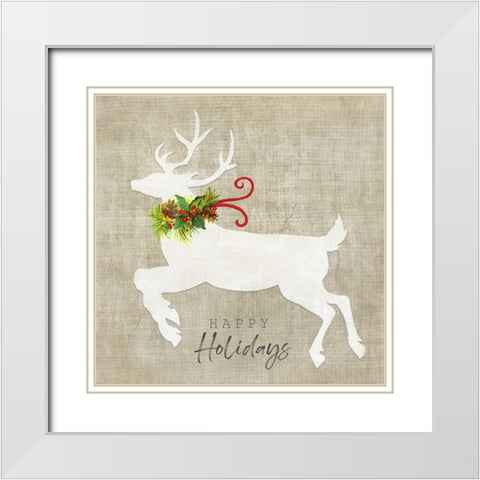 Flying Reindeer II White Modern Wood Framed Art Print with Double Matting by Tava Studios