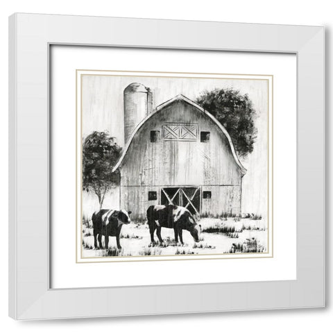 Country Cows White Modern Wood Framed Art Print with Double Matting by Nan
