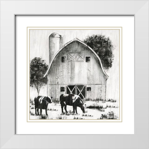 Country Cows White Modern Wood Framed Art Print with Double Matting by Nan