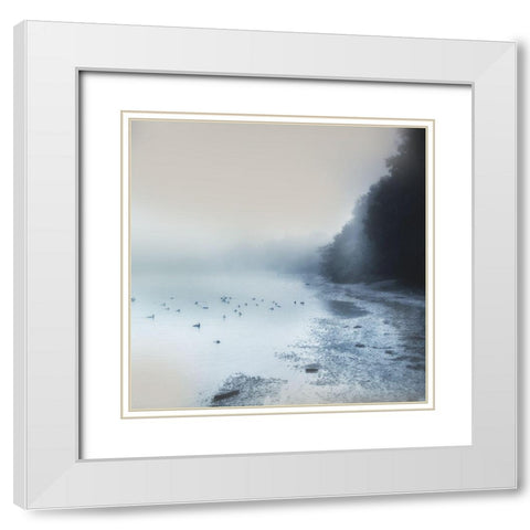 Indigo Moody Shore White Modern Wood Framed Art Print with Double Matting by Weisz, Irene
