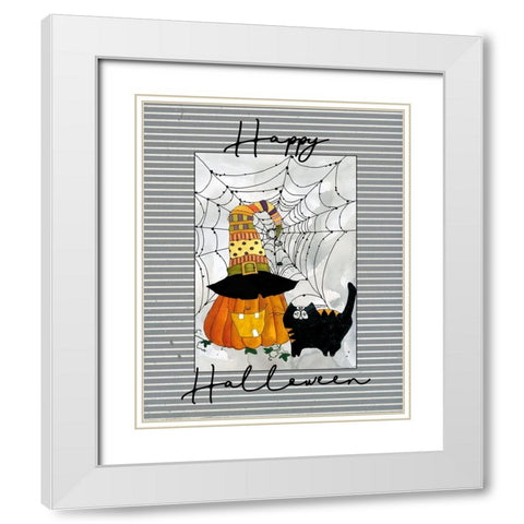 Happy Halloween Pumpkin White Modern Wood Framed Art Print with Double Matting by Robinson, Carol