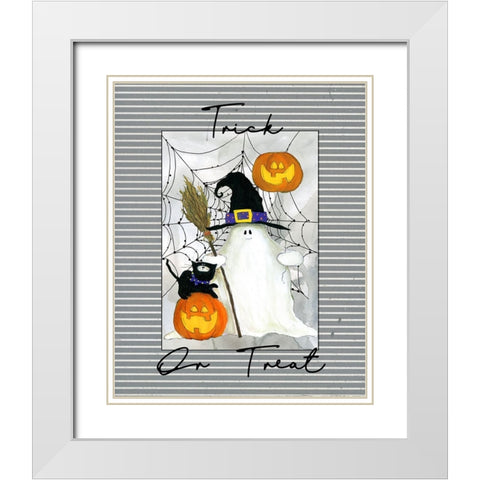 Trick or Treat Ghost White Modern Wood Framed Art Print with Double Matting by Robinson, Carol