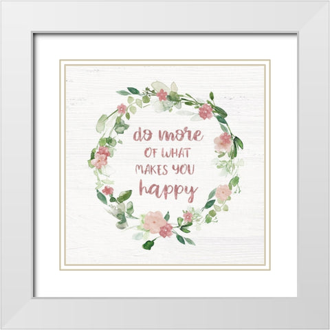 Blush Floral Happy Wreath White Modern Wood Framed Art Print with Double Matting by Robinson, Carol
