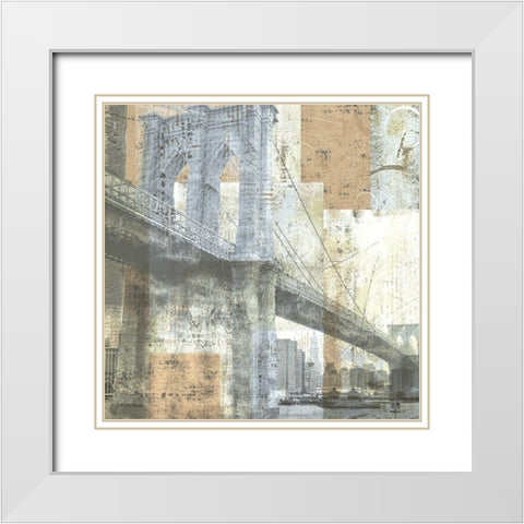 Soft Light Brooklyn Bridge White Modern Wood Framed Art Print with Double Matting by Craven, Katrina