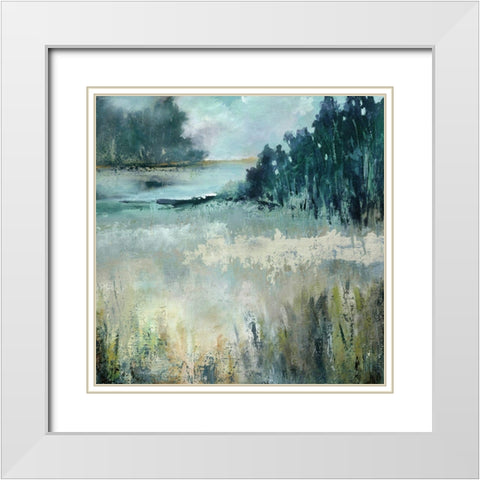 Calm River Valley White Modern Wood Framed Art Print with Double Matting by Robinson, Carol