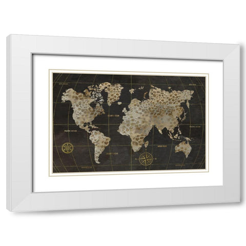 Safari World Map White Modern Wood Framed Art Print with Double Matting by Nan