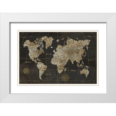 Safari World Map White Modern Wood Framed Art Print with Double Matting by Nan