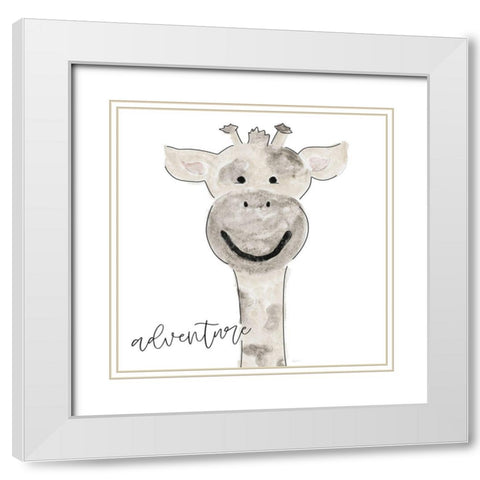 Adventure Giraffe White Modern Wood Framed Art Print with Double Matting by Carpentieri, Natalie