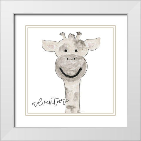 Adventure Giraffe White Modern Wood Framed Art Print with Double Matting by Carpentieri, Natalie