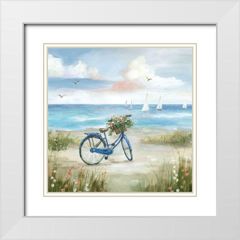 Beach Bike Bliss White Modern Wood Framed Art Print with Double Matting by Nan