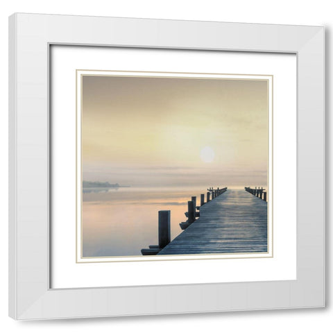 Pier at Dawn White Modern Wood Framed Art Print with Double Matting by Calascibetta, Mike