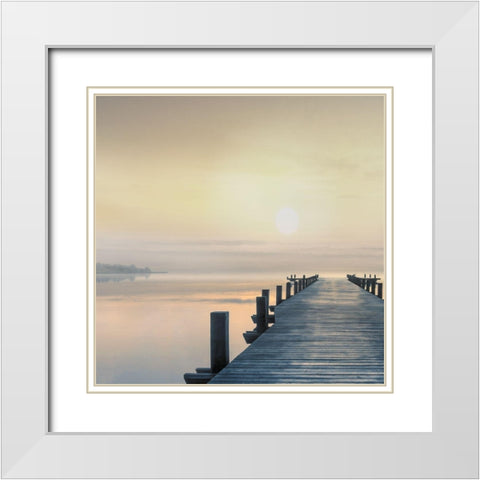 Pier at Dawn White Modern Wood Framed Art Print with Double Matting by Calascibetta, Mike