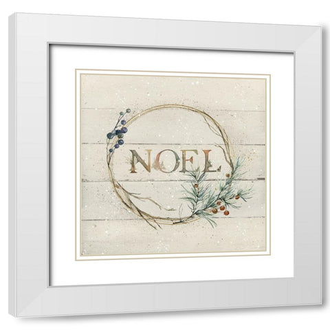 Wreath of Noel White Modern Wood Framed Art Print with Double Matting by Robinson, Carol