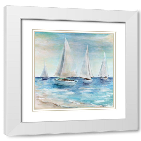 Shore Sailing White Modern Wood Framed Art Print with Double Matting by Dunlap, Marilyn