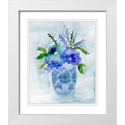 Blue Bouquet I White Modern Wood Framed Art Print with Double Matting by Gunn, Kourtni