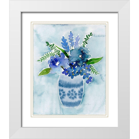 Blue Bouquet II White Modern Wood Framed Art Print with Double Matting by Gunn, Kourtni