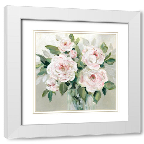 Pale Pink Blossoms White Modern Wood Framed Art Print with Double Matting by Swatland, Sally