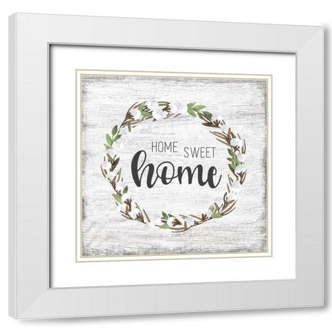 Cotton Wreath White Modern Wood Framed Art Print with Double Matting by Carpentieri, Natalie