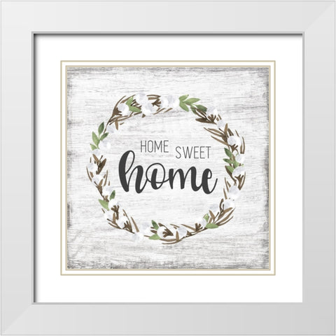 Cotton Wreath White Modern Wood Framed Art Print with Double Matting by Carpentieri, Natalie