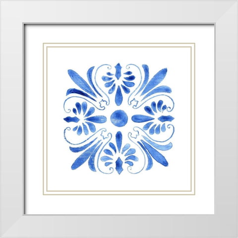 Blue Wash Tile III White Modern Wood Framed Art Print with Double Matting by Tava Studios
