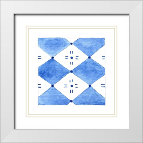 Blue Wash Tile IV White Modern Wood Framed Art Print with Double Matting by Tava Studios
