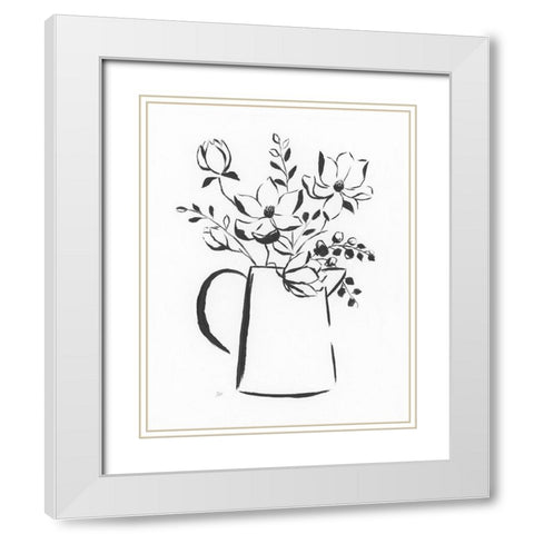 Sketchy Bouquet I White Modern Wood Framed Art Print with Double Matting by Nan