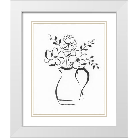 Sketchy Bouquet II White Modern Wood Framed Art Print with Double Matting by Nan