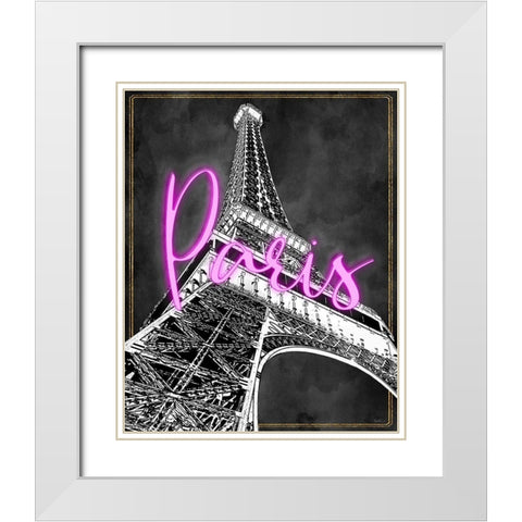 Neon Night in Paris White Modern Wood Framed Art Print with Double Matting by Carpentieri, Natalie