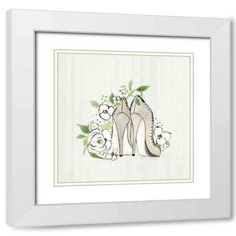 Fashion Floral Heels I White Modern Wood Framed Art Print with Double Matting by Tava Studios